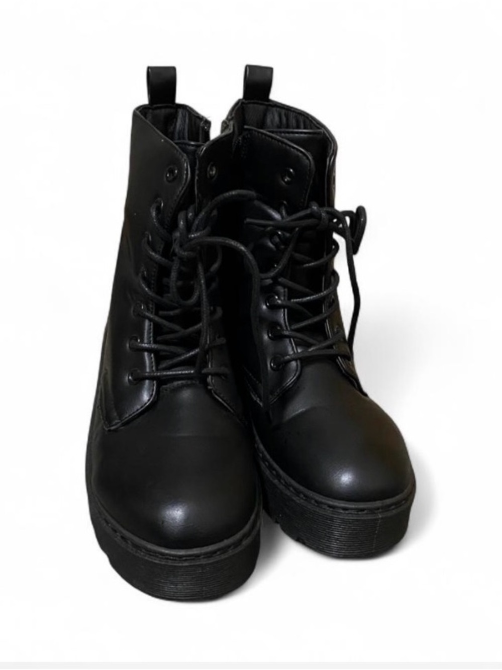 Black Lace-Up Platform Combat Boots for Women